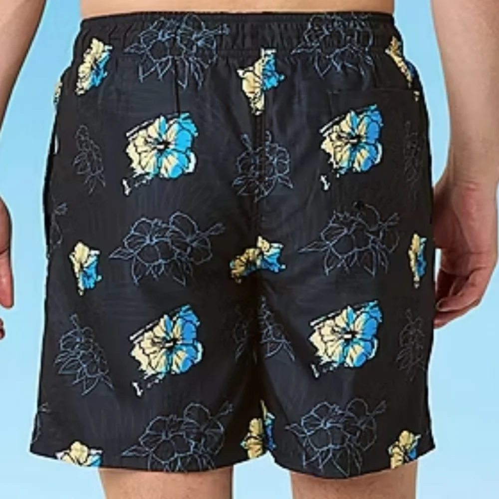 Burnside Boy's Size Small Swim Trunks Shorts Blue Yellow Tropical Vacation Vibes